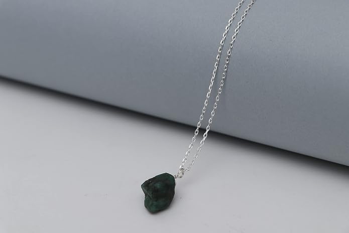 Raw Birthstone Crystal Necklace for Women, Hypoallergenic 925 Sterling Silver Pendant, Adjustable 16+2" Silver Chain, Light Natural Gemstone Jewelry for Everyday Wear & Gift for her & him