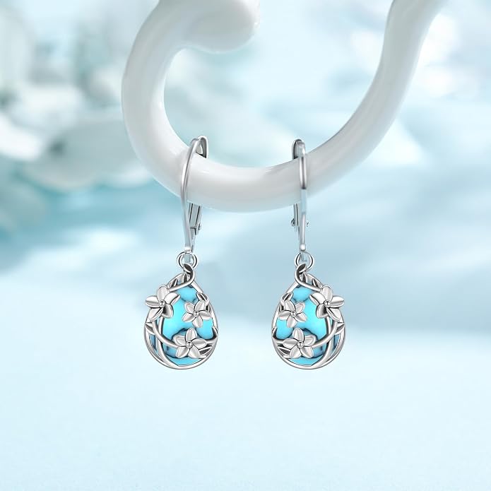 Flower Earrings 925 Sterling Silver Flower Teardrop Leverback Dangle Earrings Jewelry Gifts for Women Girls
