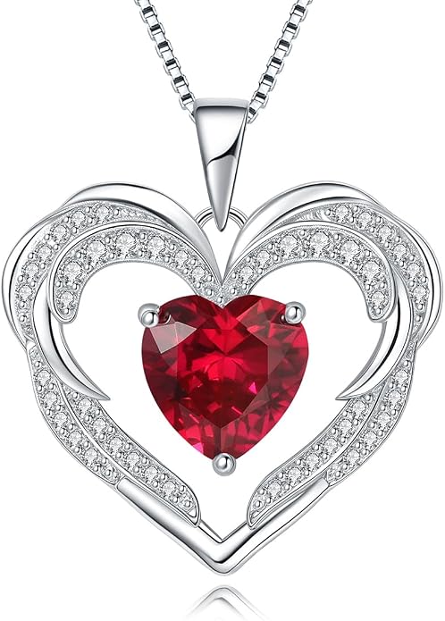 Heart Necklaces for Women Mother's day Gifts, Birthstone 925 Sterling Silver Angel Wings Love Pendant Necklaces for Women, Jewelry Gifts for Wife, Anniversary, Birthday