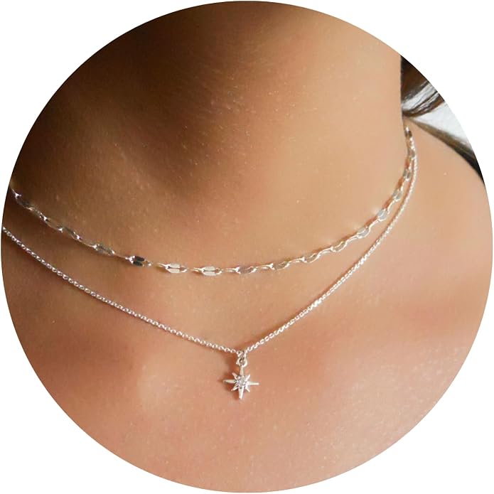 Annika Bella North Star Necklace for Women, Adjustable Link Chain, Petite Cubic Zirconia Star Charm Necklace, Waterproof Celestial Jewelry, Gift for Her