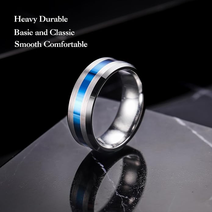 King Will Classic Tungsten Carbide Ring Brushed Two Grooved Center Hammered Design Mens Wedding Band for Men