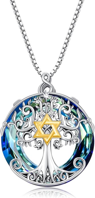 TOUPOP Tree of Life Necklace 925 Sterling Silver Celtic Knot Tree Pendant Jewelry with Blue Crystal Christmas Gifts for Women