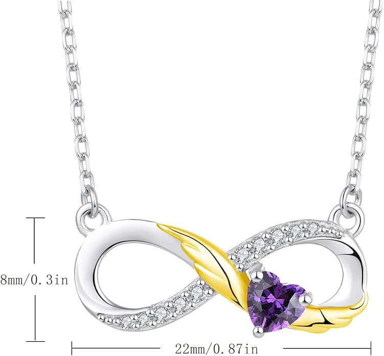STARCHENIE Infinity Necklace 925 Sterling Silver Angel Wings Heart Birthstone Necklace for Women