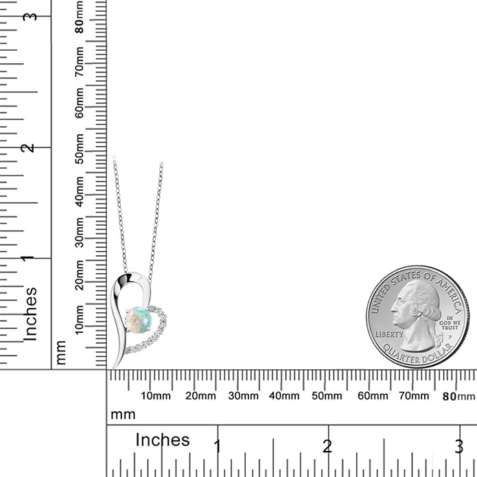 Gem Stone King Heart Shape Pendant Necklace For Women | 925 Sterling Silver | 6MM Round Gemstone Birthstone | Heart Necklace For Women | With 18 Inch Silver Chain