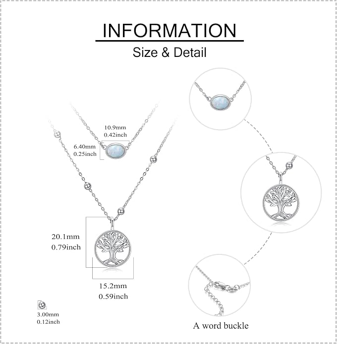 MONGAS Tree of Life/Infinity Cross/Lock and Key/Lotus/Hamsa/Horse/Strawberry/Opal/Lariat/Dragonfly/Heart/Violin Layered Necklace Sterling Silver for Women