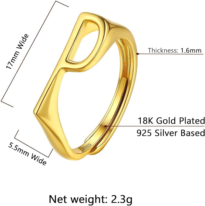 SILVERCUTE 925 Sterling Silver Initial Rings for Women,Adjustable Capital Letter Ring Hypoallergenic,Minimalist 925 Silver Rings for Mother Daughter