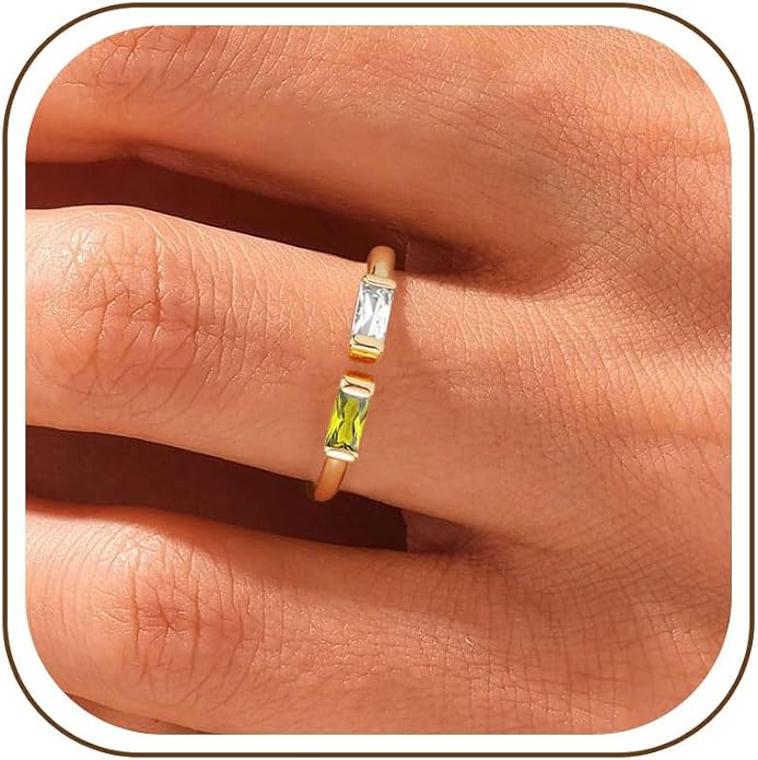 WFYOU Gold Birthstone Rings for Women - Non Tarnish Dainty 14K Gold Plated Stackable CZ Rings for Her & Couples - Personalized Jewelry Gift for Birthday