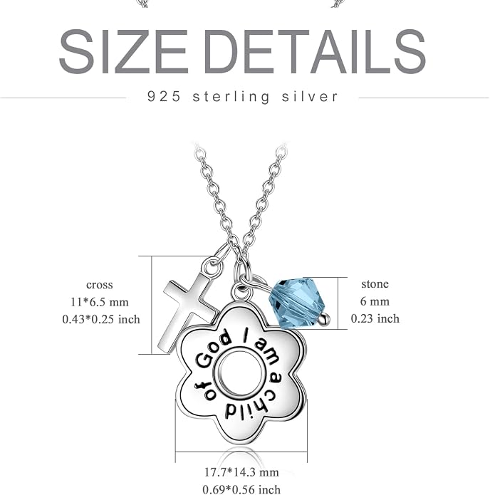 AOBOCO 925 Sterling Silver I Am a Child of God Daisy Necklace Jewelry Birthday Birthday Baptism Communion Gifts for Girls
