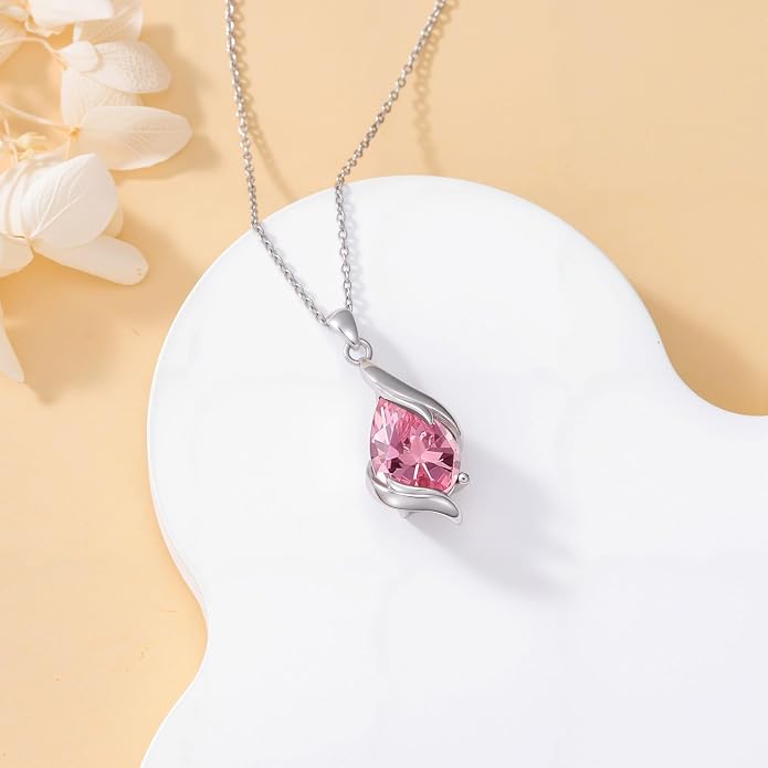 HPQQ Birthstone Necklace for Women 925 Sterling Silver Teardrop Pendant Fine Jewelry Birthday Mothers Day Gifts for Women Mom Her