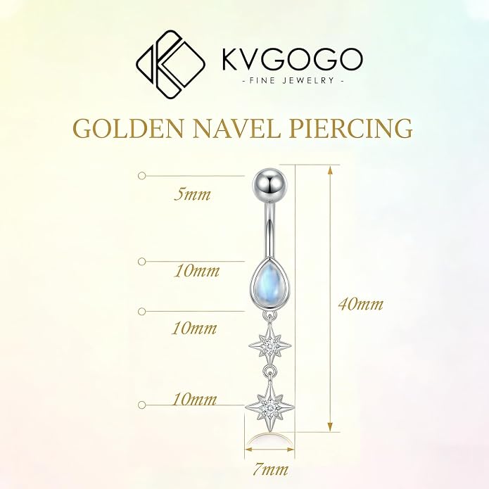 Opal CZ Dangle Belly Button Rings for Women 925 Sterling Silver 16G Heart Teardrop Sun Navel Rings Belly Piercing Jewelry Gift