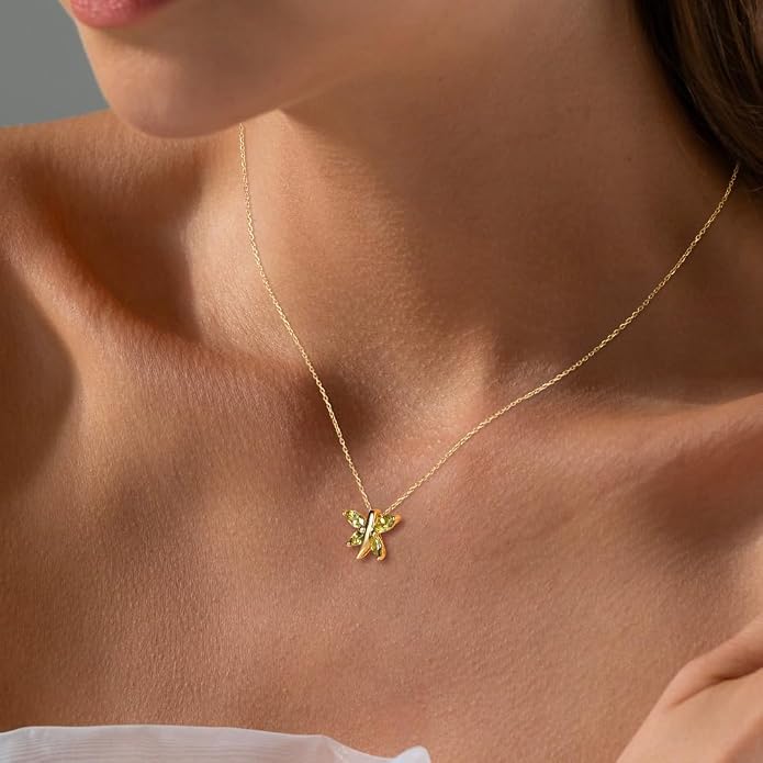 925 Sterling Silver Birthstone Necklaces for Women, Dainty Cute Dragonfly/Butterfly Pendant Necklace, Great Christmas/Anniversary Jewelry for Mother