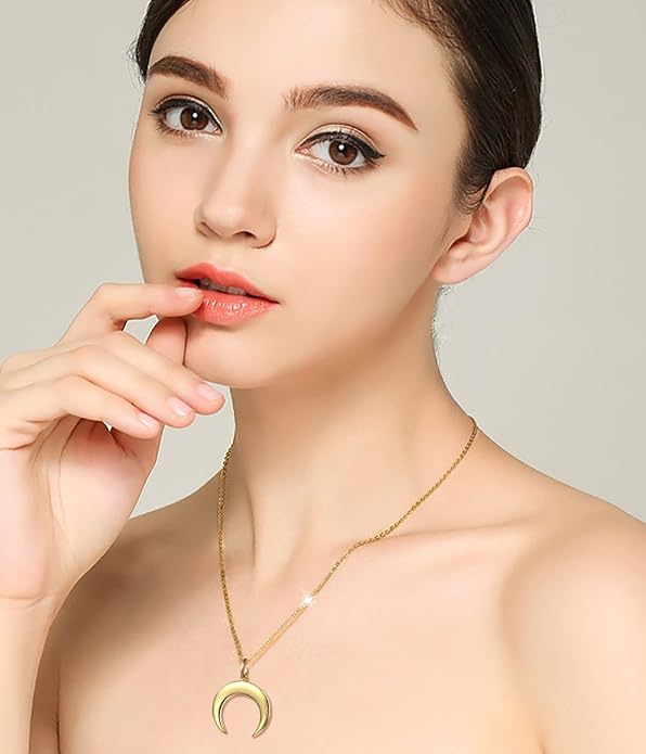 DAOCHONG S925 Sterling Silver Crescent Phases Moon Pendant Necklace for Women Jewelry