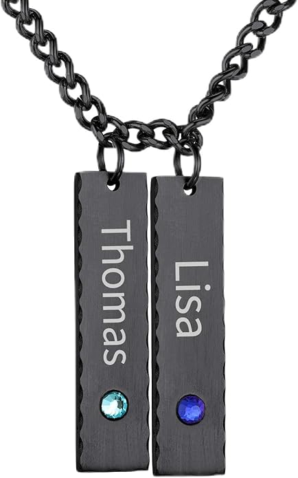 GOLDCHIC JEWELRY Personalized Birthstone Name Necklaces for Men Women, Engraved Family Names Necklace with Birthstone Vertical Bar Necklace, Pendant for Husband/Father/Grandma/Wife Birthday Gifts