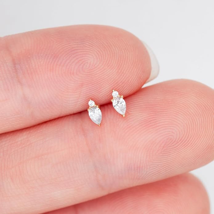 14K Yellow/White Gold Cartilage Earring Stud 1 Pcs, 6mm 8mm 16G Threadless Flat Back Earrings, Push in Tragus Earrings Threadless Labret Stud