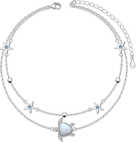 Anklets for Women 925 Sterling Silver Blue Evil Eye Infinity Butterfly Adjustable Multilayer Layered Summer Beach Ankle Bracelet Foot Chain Jewelry for Women
