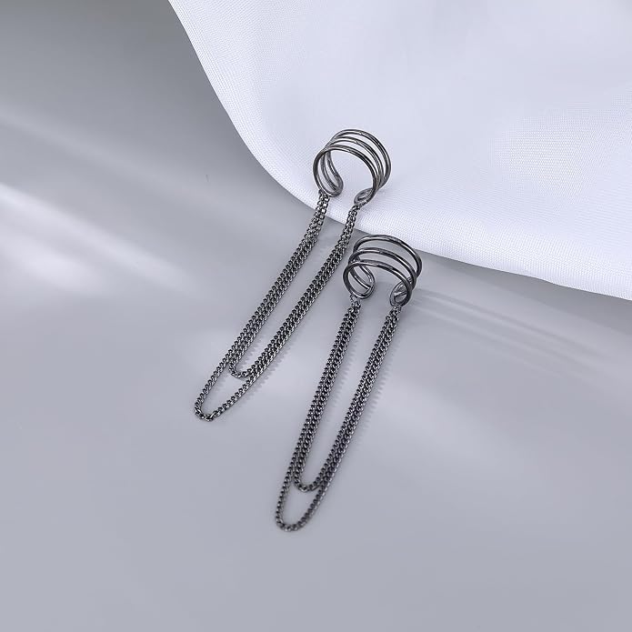 SLUYNZ 925 Sterling Silver No Piercing Cuff Earrings Chain for Women Wrap Earrings Tassel Clip On Ear