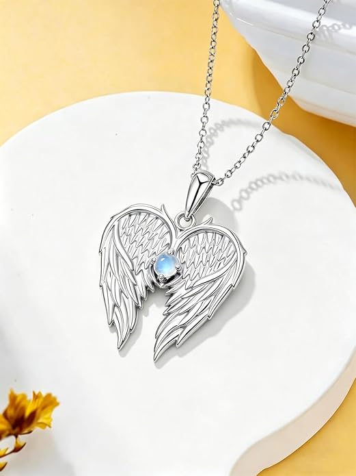 Dorunmo Guardian Angel Wing Pendant Birthstone Heart Necklace Birthday Jewelry Gifts for Women Mom Wife Daughter
