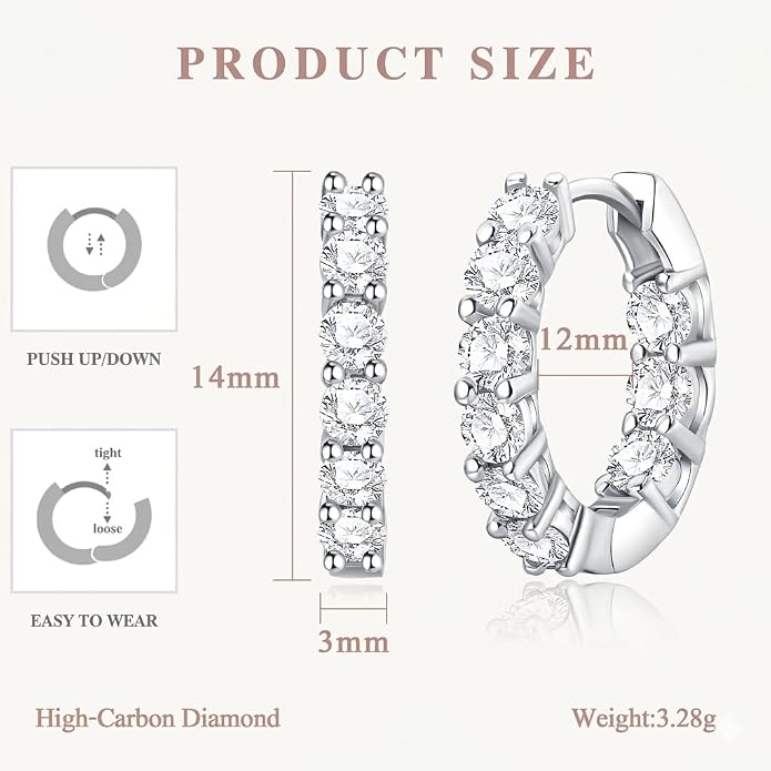 GIRIOIZ 18K White Gold Plated Eternity Hoops, Simulated High Carbon Diamond