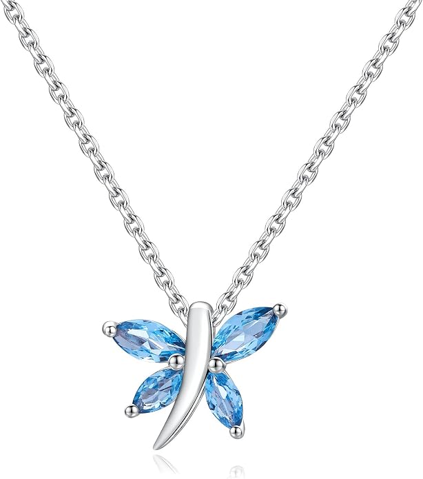 925 Sterling Silver Birthstone Necklaces for Women, Dainty Cute Dragonfly/Butterfly Pendant Necklace, Great Christmas/Anniversary Jewelry for Mother