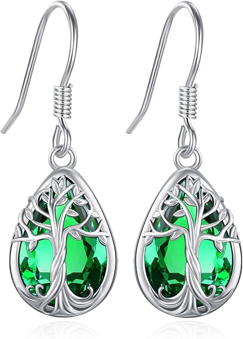 Eusense Sterling Silver Dangle Earrings for Women Tree of Life Animals Moonstone Turquoise Leverback Earrings Jewelry Gifts