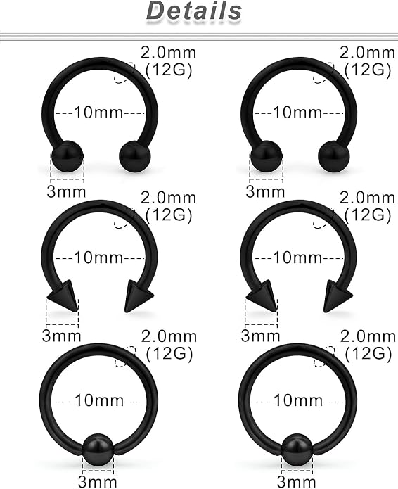 00G 0G 2G 4G 6G 8G 10G 12G 14G 16G Septum Rings Silver Black Surgical Steel Heavy Gauges Earrings Stretching kit Eyebrow Lip Septm Nose Rings Helix Tragus Daith Rook Earrings Hoops 10mm-19mm