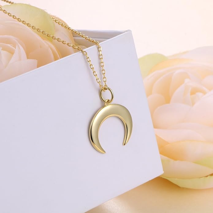 DAOCHONG S925 Sterling Silver Crescent Phases Moon Pendant Necklace for Women Jewelry