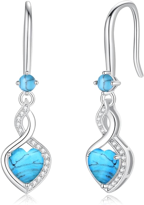 FANCIME Heart Infinity Dangle Drop Earrings 925 Sterling Silver Heart Gemstone Birthstone Earring