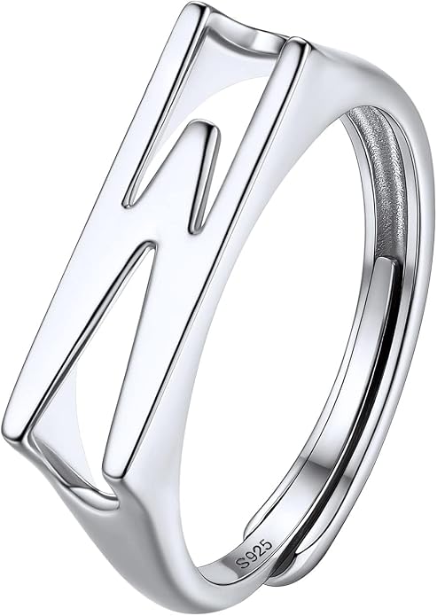 SILVERCUTE 925 Sterling Silver Initial Rings for Women,Adjustable Capital Letter Ring Hypoallergenic,Minimalist 925 Silver Rings for Mother Daughter