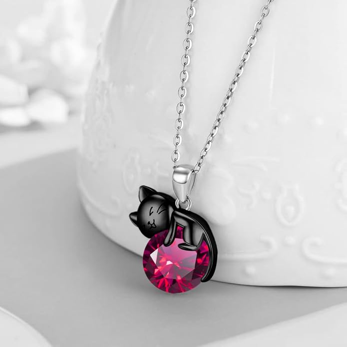 Cat Necklace Sterling Silver Cat Zircon Pendant Gothic Jewelry for Women Animal Lovers Gifts