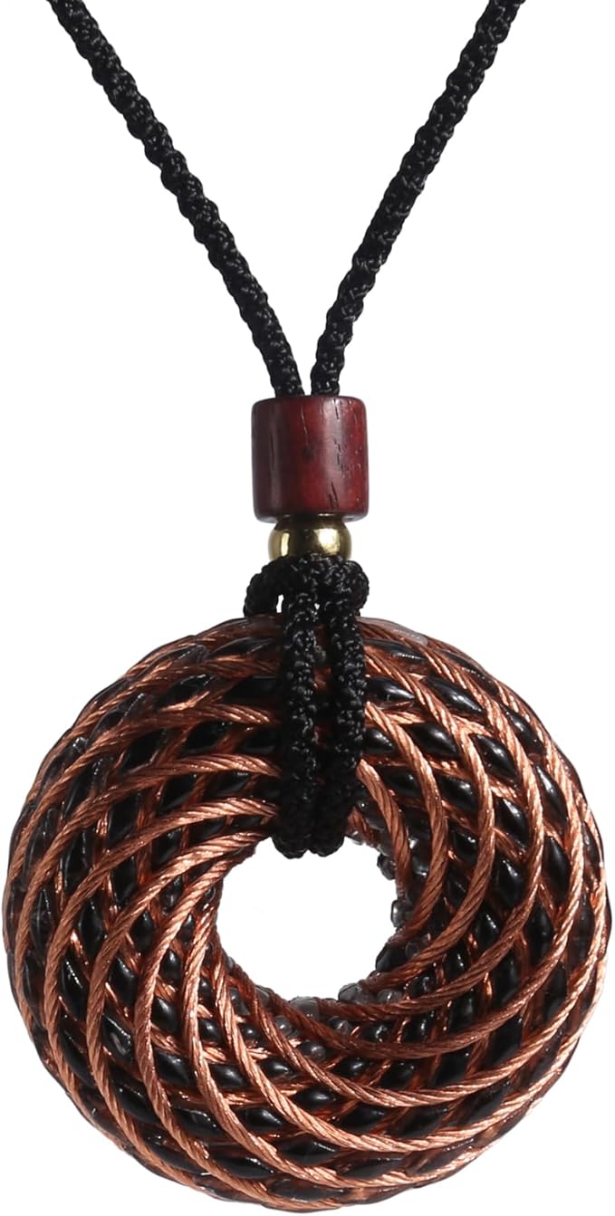 Tensor Rings Copper Pendant 1.6INCH Double Vortex Spiral Inlaid Crystal Orgonite Necklace,Chakra&Energy Balance,Meditation Accessories, Handmade Healing Crystals Stones (Obsidian, Small)