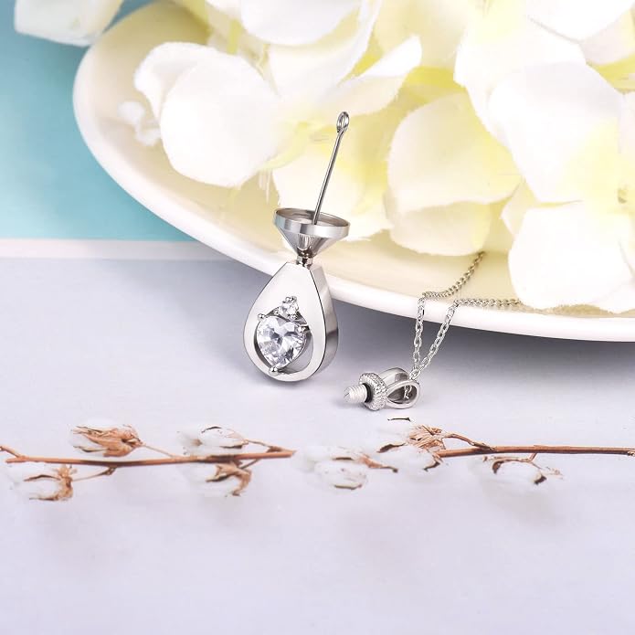 Cremation Jewelry 925 Sterling Silver Teardrop Urn Necklace for Ashes Heart Shape Memorial Keepsake Pendant for Human Ashes for Women Gift
