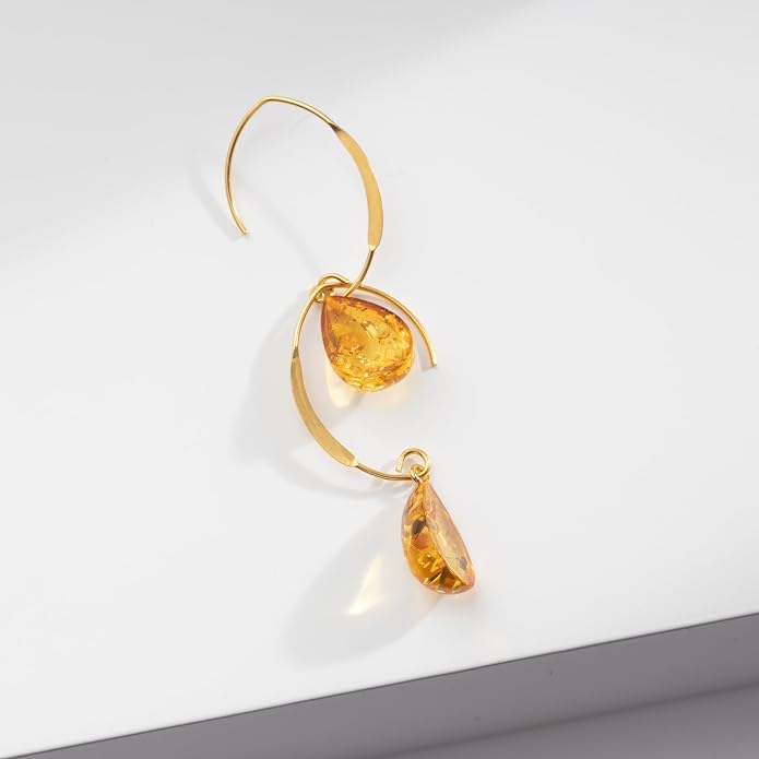 Pull-Through Earrings, Amber Jewelry, Faceted Sparkling Amber Earrings - Parent