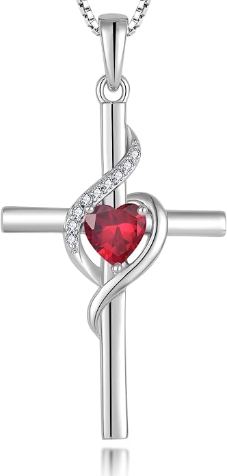 Cross Necklace 925 Sterling Silver Infinity Pendant Heart Birthstone Anniversary Jewelry for Women
