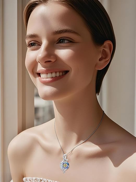 OCJ Birthstone Necklace for Women 925 Sterling Silver Moon and Star Pendant Infinity Celtic Moon Crystal Jewelry Anniversary Birthday Christmas Gift for Her Wife Girlfriend Mom Daughter