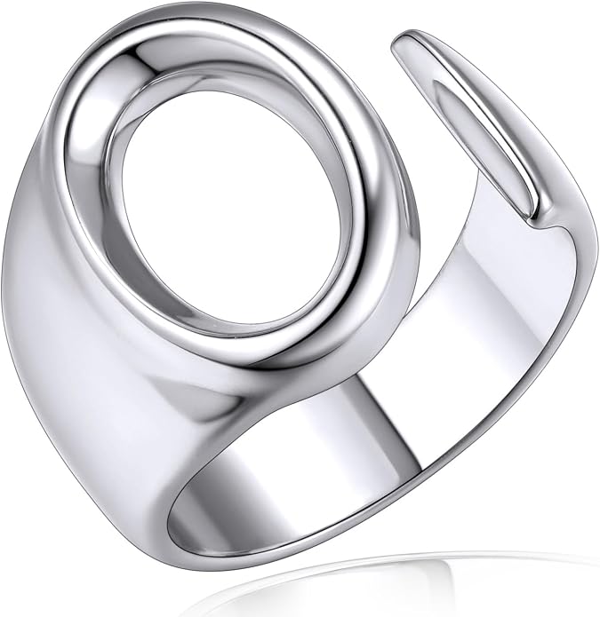 KeyStyle Bold Initial Letter Rings Adjustable, GoldChic Jewelry Women Gold Statement Ring Personalized Engraved Women’s Open Signet Ring for Party (Gold, White Gold, Black)