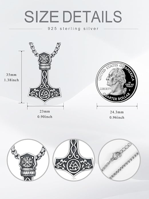 Viking Necklace Triple Horn of Odin/Wolf/Thor Hammer Necklace Viking Pendant Norse Jewelry Gifts for Man