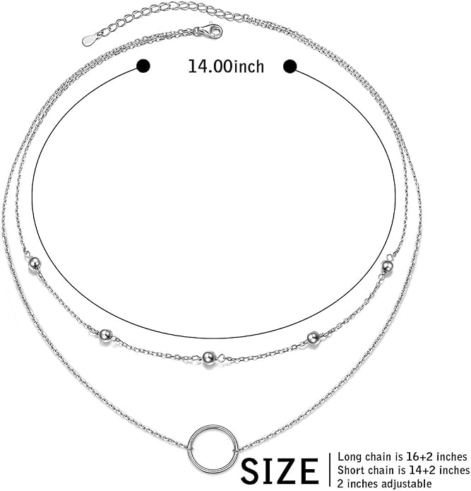 Layered Choker Necklaces for Women S925 Sterling Silver Circle/Heart/Cross/Star Multi Layered Necklace Handmade Bead Chain Adjustable Jewelry for Birthday