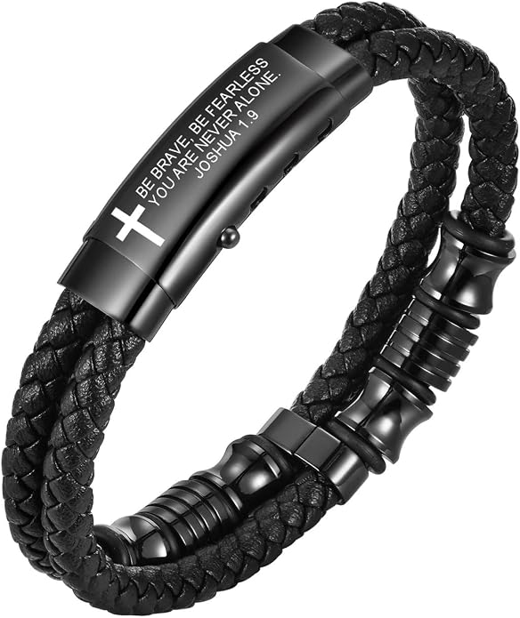 VNOX Men's Inspirational Mantra Engarved Handmade Braided Leather Adjustable Cuff Bangle Bracelet Encouragement Motivational Gift for Men