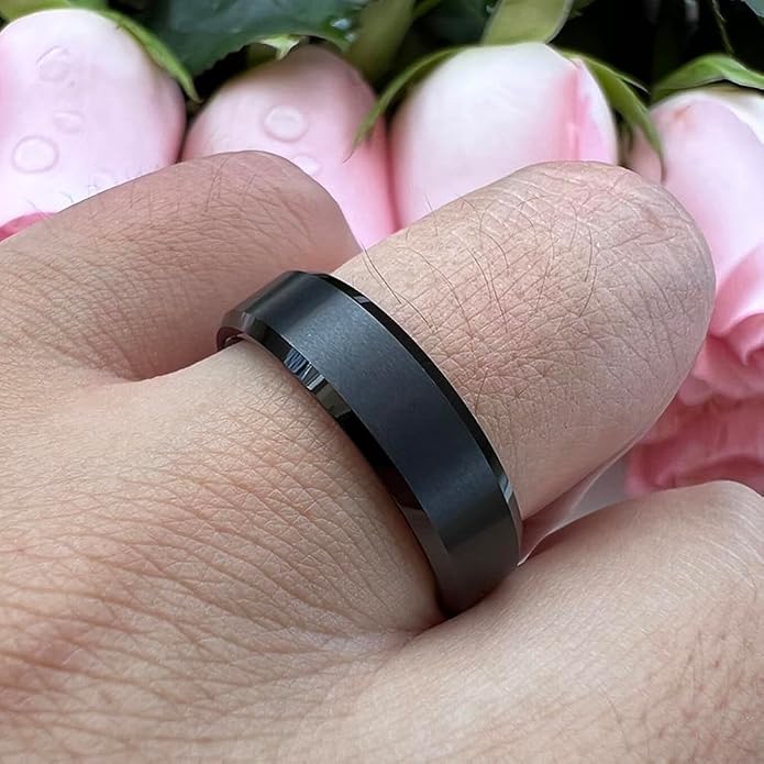 TUTISS 6mm 8mm Tungsten Rings for Men Women Fashion Engagement Wedding Bands Matte Finish Beveled Edges Comfort Fit