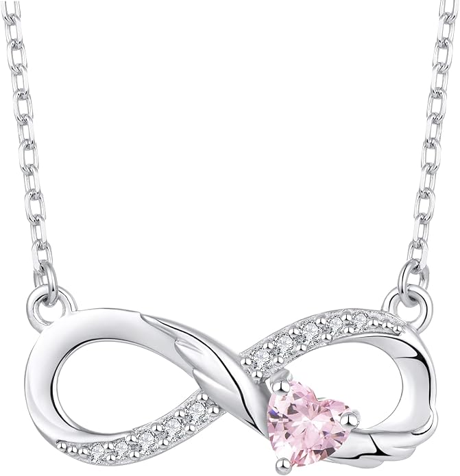 STARCHENIE Infinity Necklace 925 Sterling Silver Angel Wings Heart Birthstone Necklace for Women