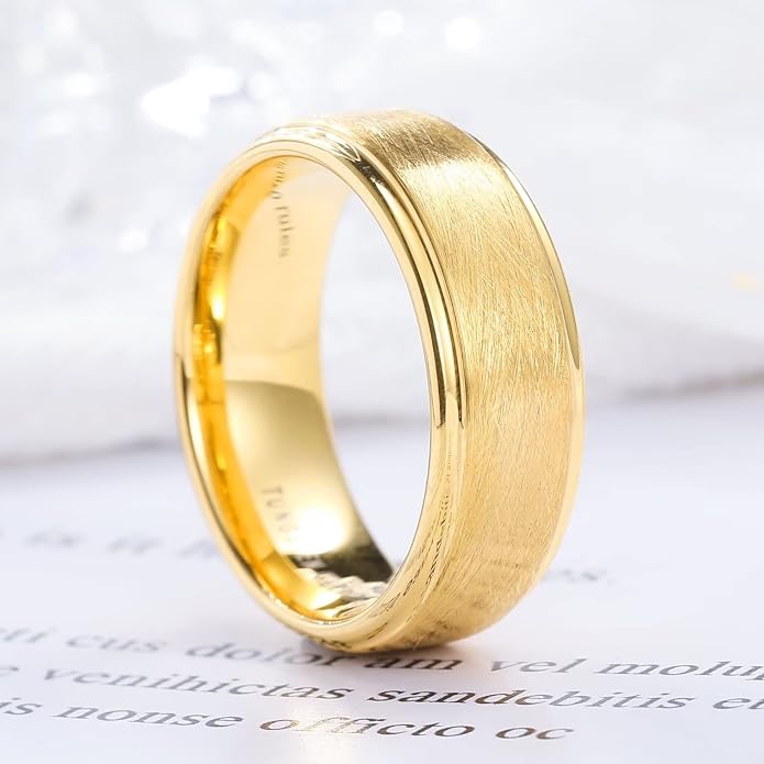 King Will Classic Tungsten Carbide Ring Brushed Two Grooved Center Hammered Design Mens Wedding Band for Men