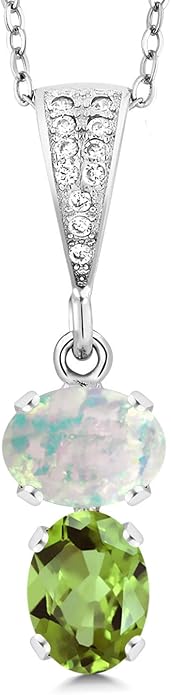 Gem Stone King 2-Stone Gemstone Birthstone Pendant Necklace for Women in 925 Sterling Silver | Oval 8x6MM | 18 Inch Silver Chain | Fine Jewelry for Her Mom Wife
