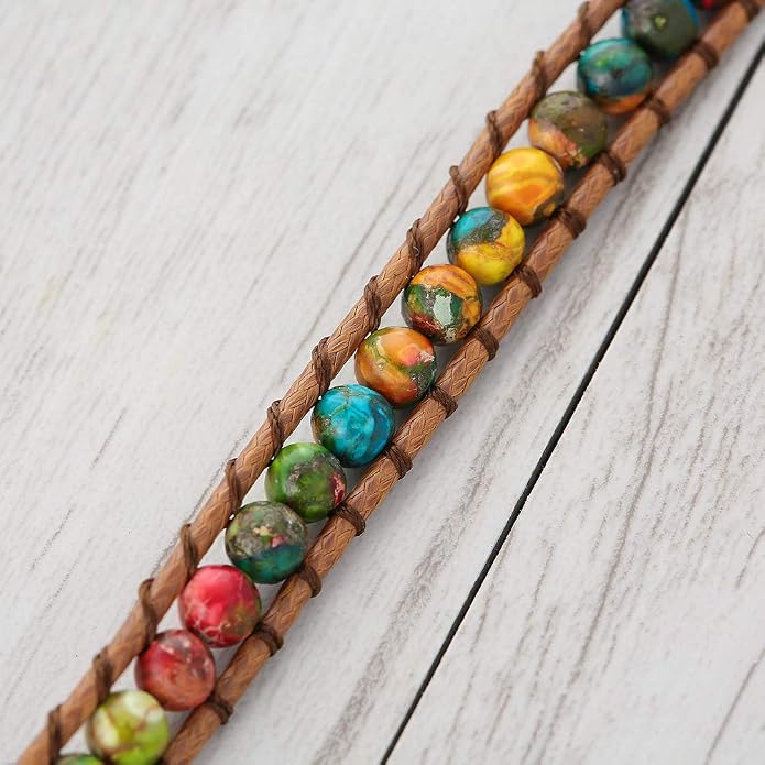 Plumiss Women Boho Handmade Natural Stone Crystal Leather Bead Wrap Bracelets Collection