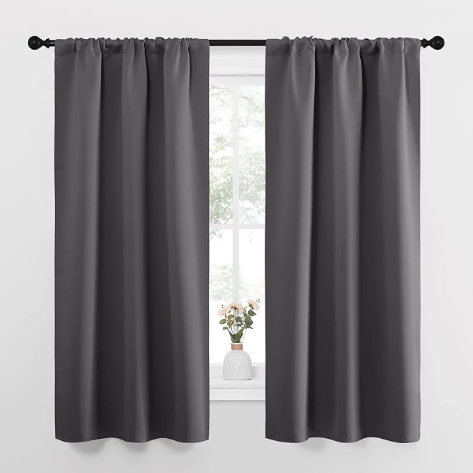 NICETOWN Grey Window Curtains for Bedroom - Home Decoration Thermal Insulated Rod Pocket Blackout Blinds & Drapes for Small Windows (Gray, 2 Panels, W34 x L63 -Inch)