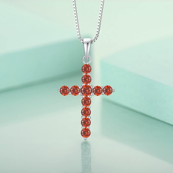 STARCHENIE Cross Necklace Sterling Silver Crucifix Pendant Gemstones Jewelry for Women