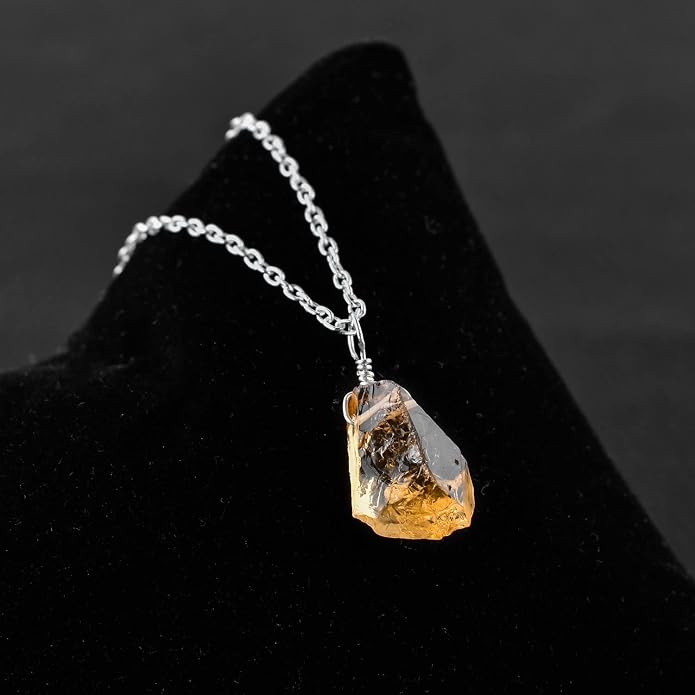 Raw Gemstone Dainty Pendant Necklace for Women, Natural Birthstone Handmade Jewelry, Healing Chakra Crystal, Silver Plated Chain 18" Birthday Gift for Her