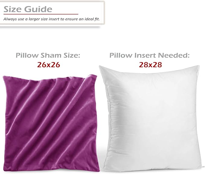Nestl Throw Euro Pillow Covers, Cozy Velvet Decorative Pillow Covers 26 x 26 Inches, Soft Solid Couch Pillow Case for Sofa, Bed and Car, Set of 2 - Orchid Purple