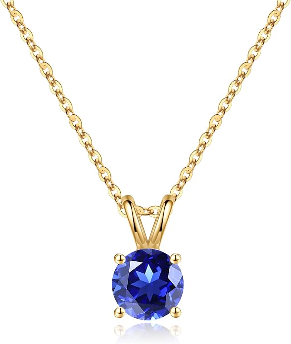 SMILEST Birthstone Necklaces for Women Mom Wife, 1ct Sparkle Round Cut Birthstone Pendant 925 Sterling Silver Necklace Anniversary Birthday Gifts for Women Mom Wife Friend