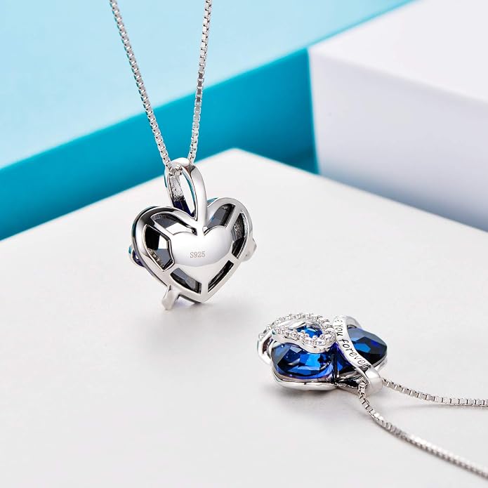 AOBOCO I Love You Forever Necklace 925 Sterling Silver with Crystals from Austria Anniversary Birthday Gifts for Women Mothers Day Gift