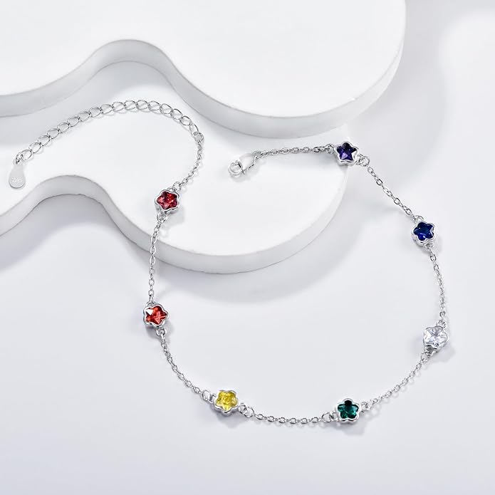 MEDWISE Sterling Silver Chakra Anklet 7 Chakra Beach Anklet Bracelet Link Chain Ankle Bracelet Gift for Women